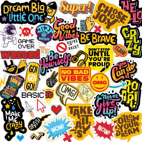Sticker Pack of 45 for Scrapbook, Laptop, Mobile, Case, Gadget, Car, Bikes, Bottle, Mug, Helmet