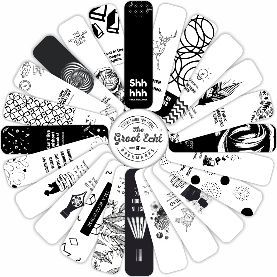 24 Monochrome Quote Bookmarks Set - Black & White Matte Paperback Bookmarks