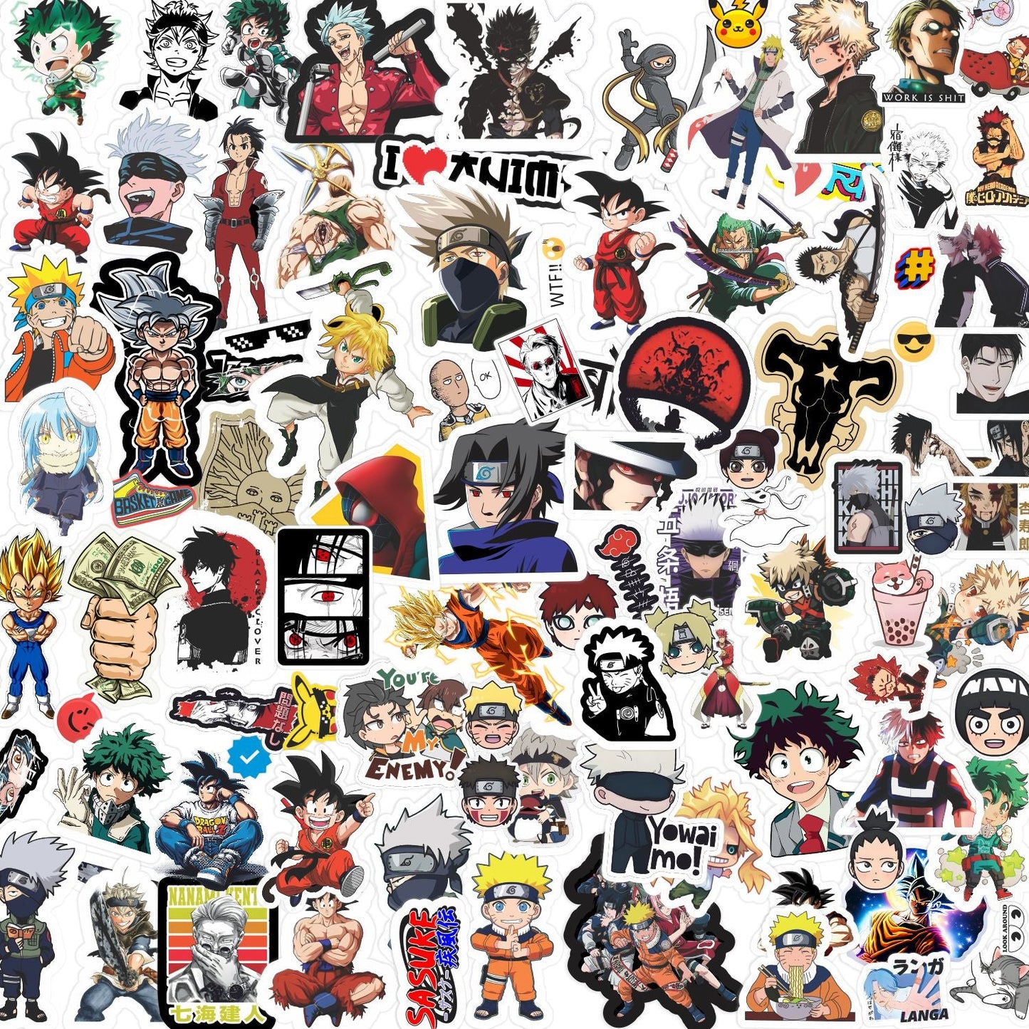 Anime Sticker Pack of 100 Vinyl Stickers for Laptop, Mobile, Case, books, Bike, Helmet, Guitar