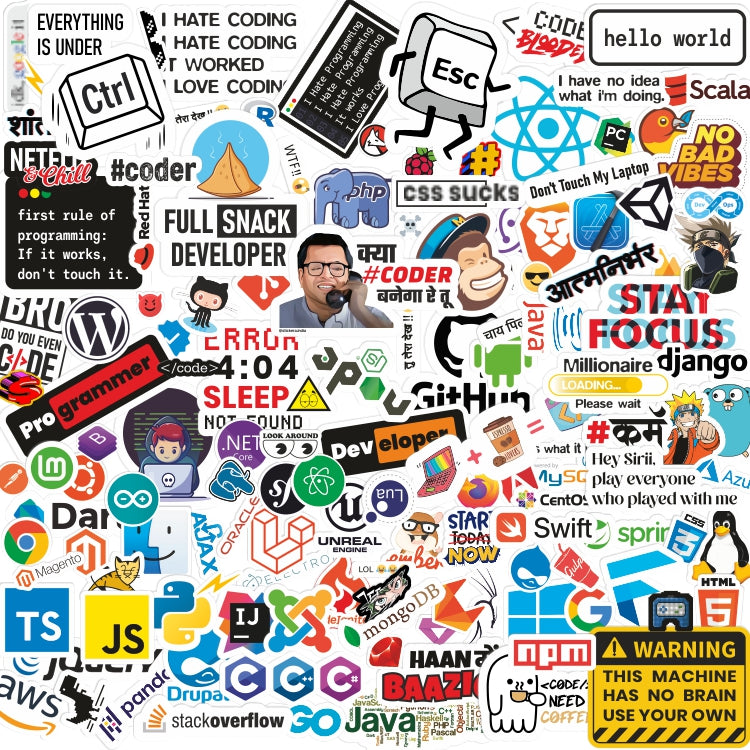 Programmer Sticker Pack of 136 Vinyl for Coder, Developer, Laptop, Mobile, Ipad, Computer, Gadgets