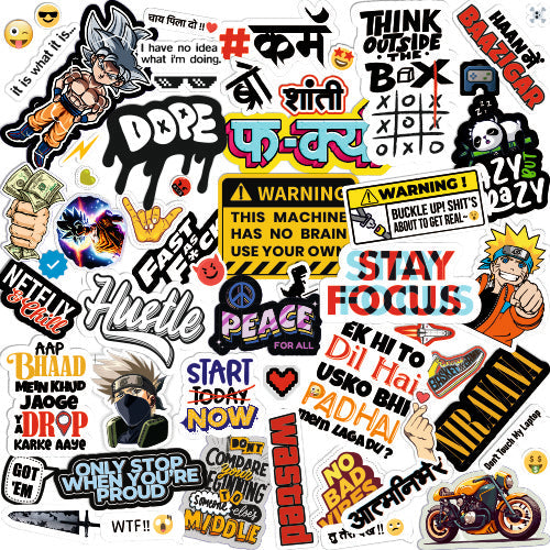Sticker Pack of 56 for Laptop,Mobile,,Gadget,Car,Bike Vinyl Laptop by Stickera