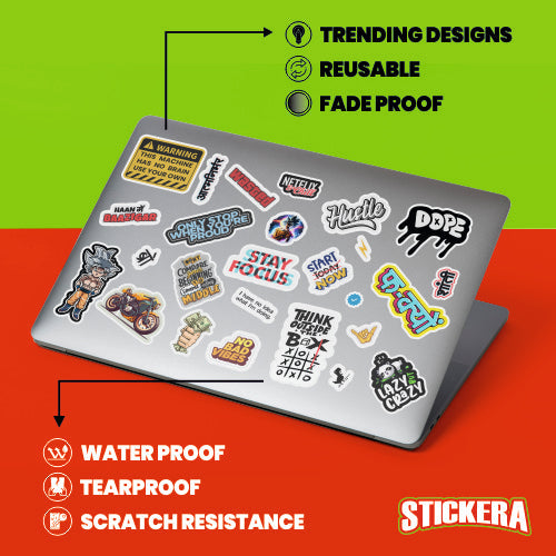 Sticker Pack of 56 for Laptop,Mobile,,Gadget,Car,Bike Vinyl Laptop by Stickera